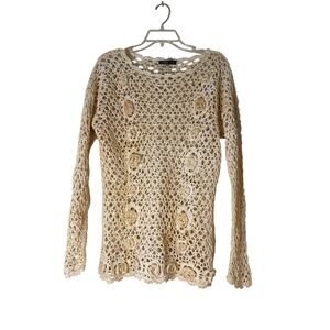 Vintage OS Crochet Rosette Long Sleeve Top